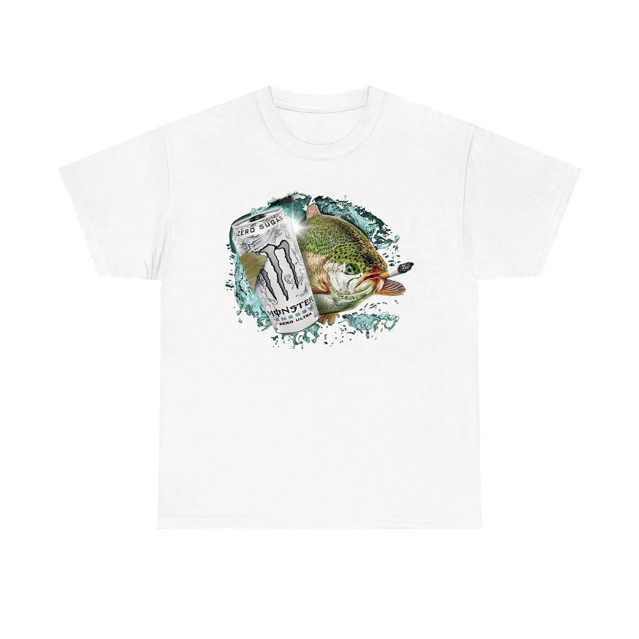 Women's Seamless Round Neck Short-Sleeve Classic Printed T-Shirt - Soft Streetwear Apparel, Funny White Dope Monster Fish Top