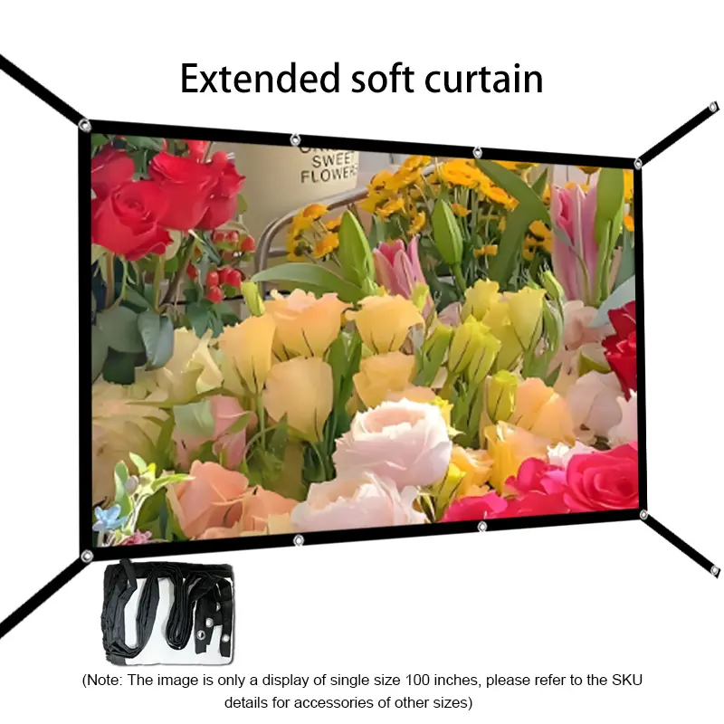 Extended projection screen 60*72*84*100*120*150 inches, wall-mounted projection screen with hooks, foldable, washable, ironable, compatible with various projectors, Movie Projection Screen