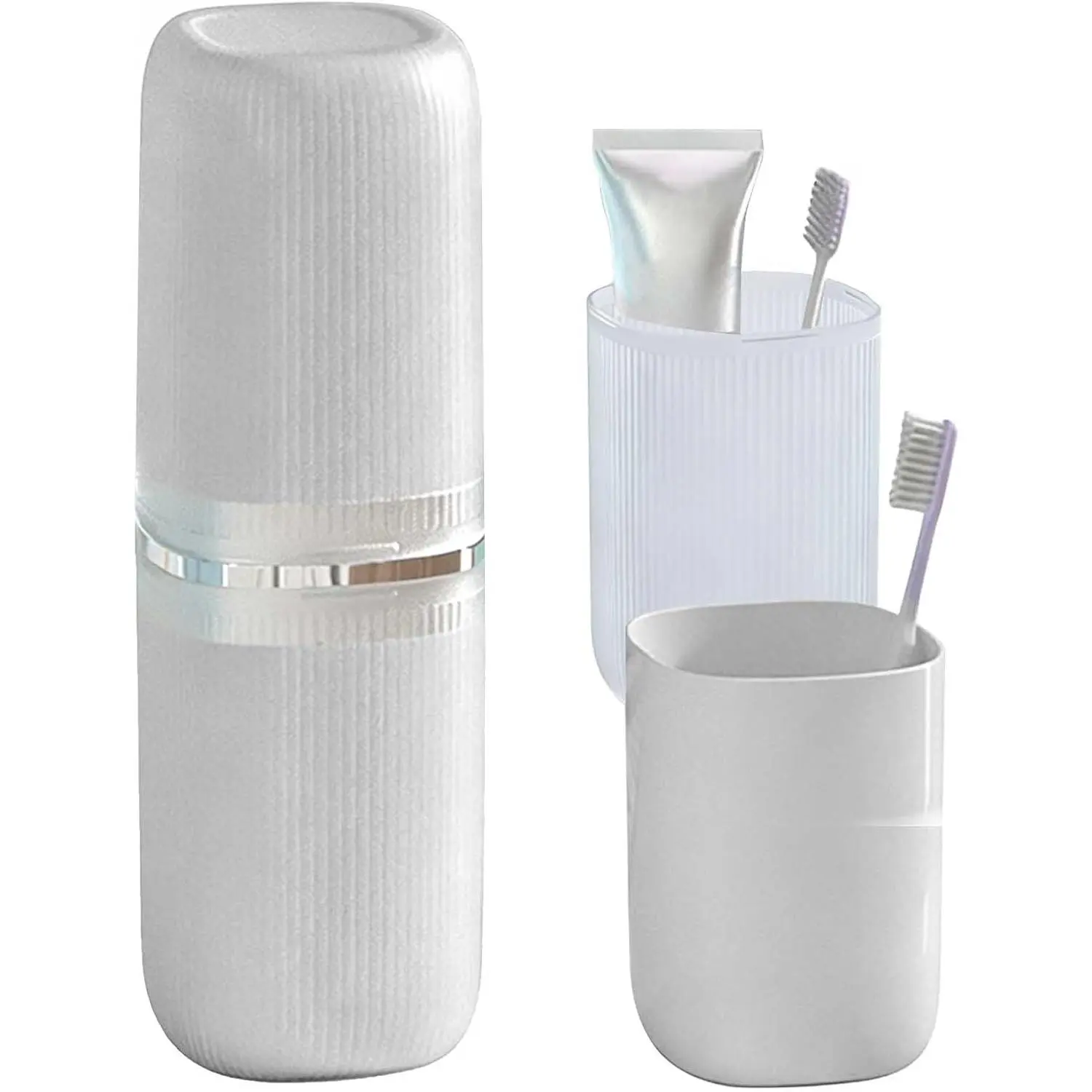 Toothbrush Travel Case Travel Toothbrush Holder, Large Travel Toothbrush Cup for School, Camping, Business Trip,, Cruise (White)