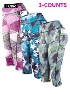 Women's Floral Print High Waist Sports Capri Leggings, Casual Comfy Breathable Skinny Pants for Yoga Gym Workout Running, Ladies Sportswear for Summer