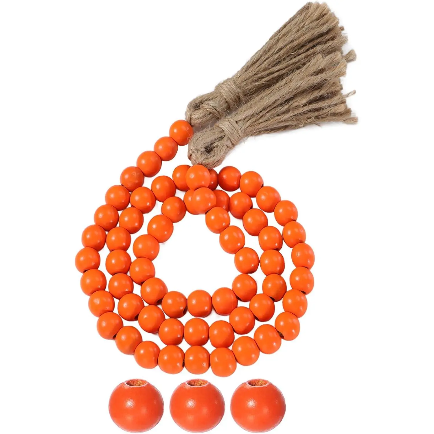 Seasonal Wooden Bead Garland with Tassels, 3.3 ft Holiday  Boho Bead Garland Easter Tray Decoration, Vase Wall Room Art Birthday Party Decoration(Orange)