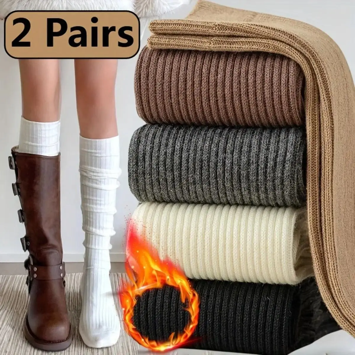 2 Pairs, Ladies Soft Thickened Winter Warm Over Knee Socks - Fluffy Warm, Suitable for Casual and Formal settings, Winter Socks, Comfort Socks, Fashion Socks, Durable Socks, Warm Socks, Office Wear
