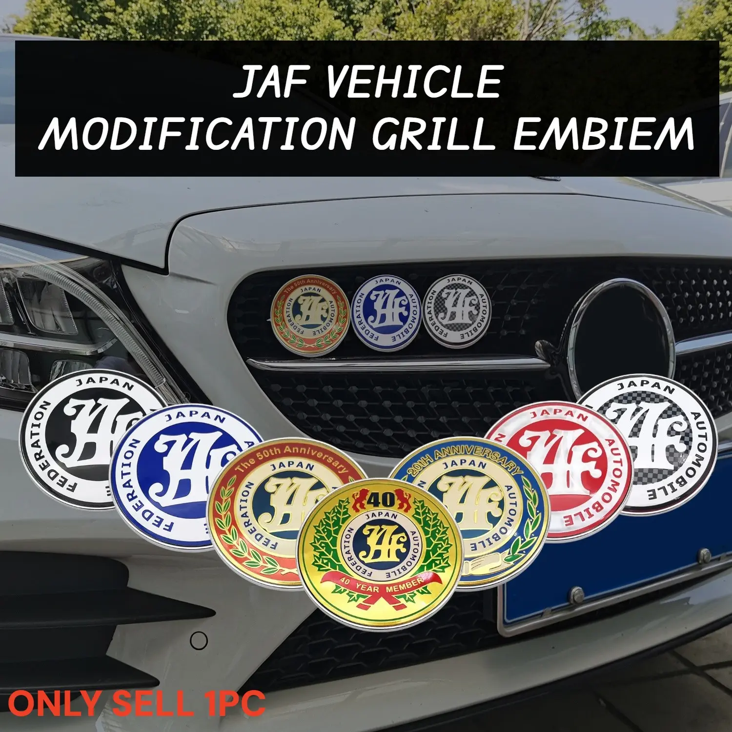 1 Piece 8 Colors Universal JDM Car Front Grille Badge Logo Zinc Alloy Japan Automobile Federation JAF Emblem Badge Auto Accessories Vehicle Decoration Automotive Decoration Car Decorations