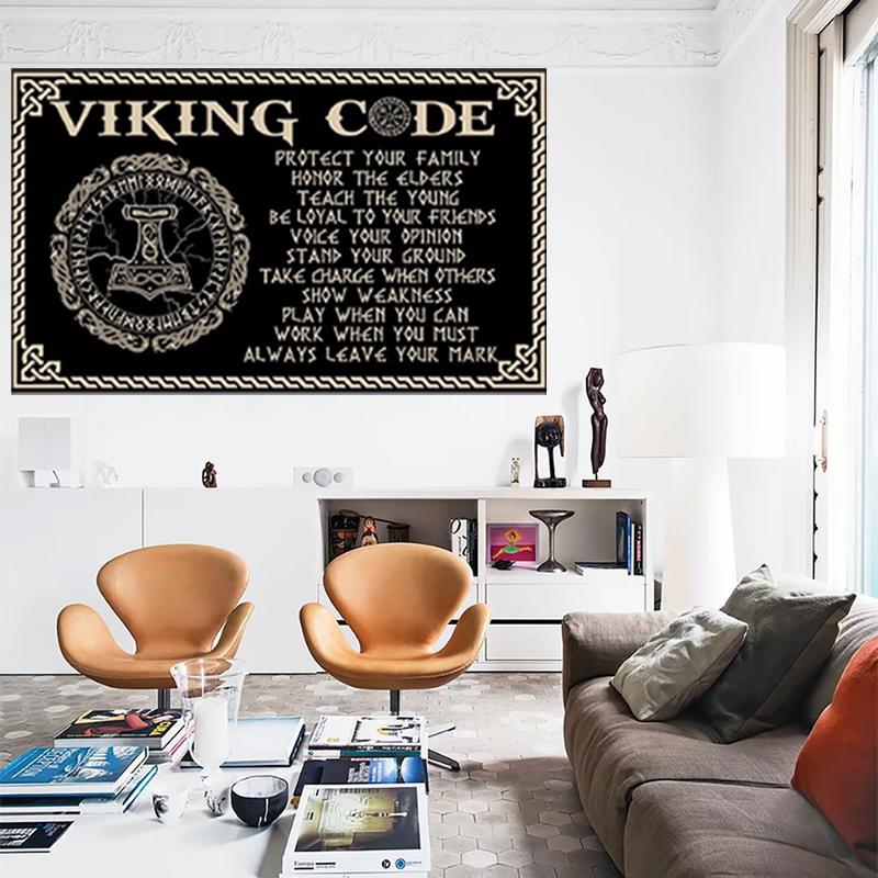 Viking Codex Flag Banner - 3x5 ft Norse Mythological Values Themed Home Decor, Black Background with Bold Red Text, Ideal for Men's Gifts, Living Room Decor