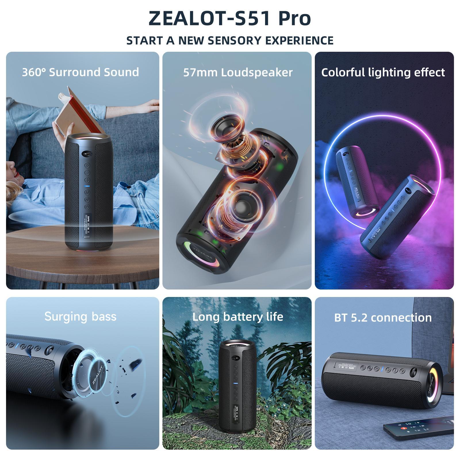 ZEALOT S51Pro Wireless Speaker, 40W Portable Wireless Speaker