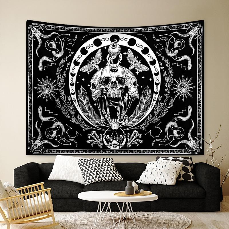 Skeleton Tapestry, Mandala Skull Printed 1 Count Skull Wall Hanging Snake Moth Wall Towel, Aesthetic Wall Art Decor Hippie Tapestry for Bedroom Living Room, Wall Tapestries, Halloween