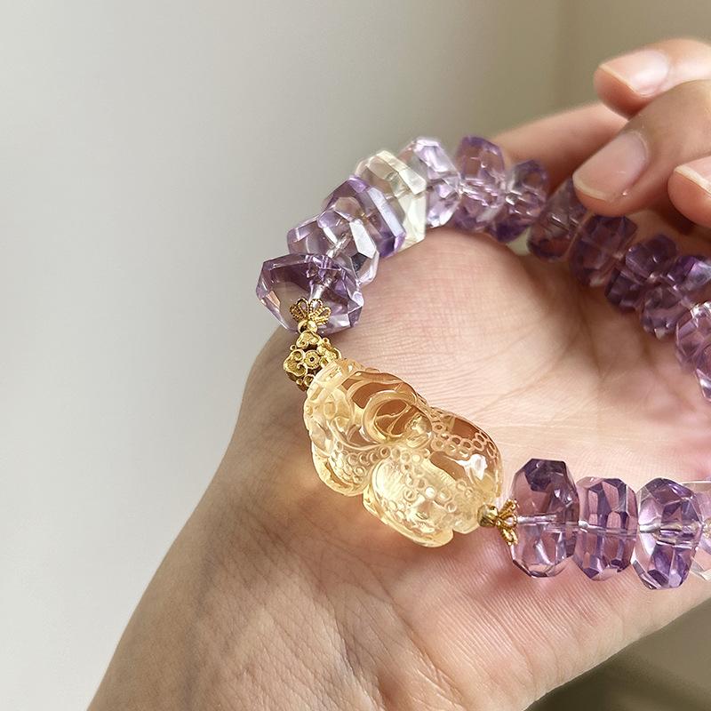 Amethyst Bracelet Women's Rich Lucky Beads Citrine Lucky Beads Crystal String Beads S925 Silver Bracelet