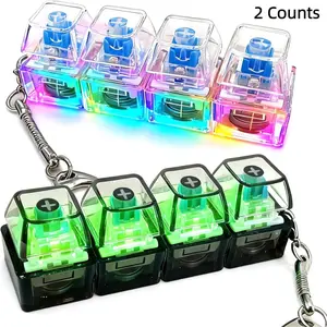 2 Counts Glowing Keyboard Fidget Toy, 4-In-1 Decompression Button Keychain, Stress Relief Finger Clicker, Perfect for Anxiety Relief, Sensory Stress Reliever
