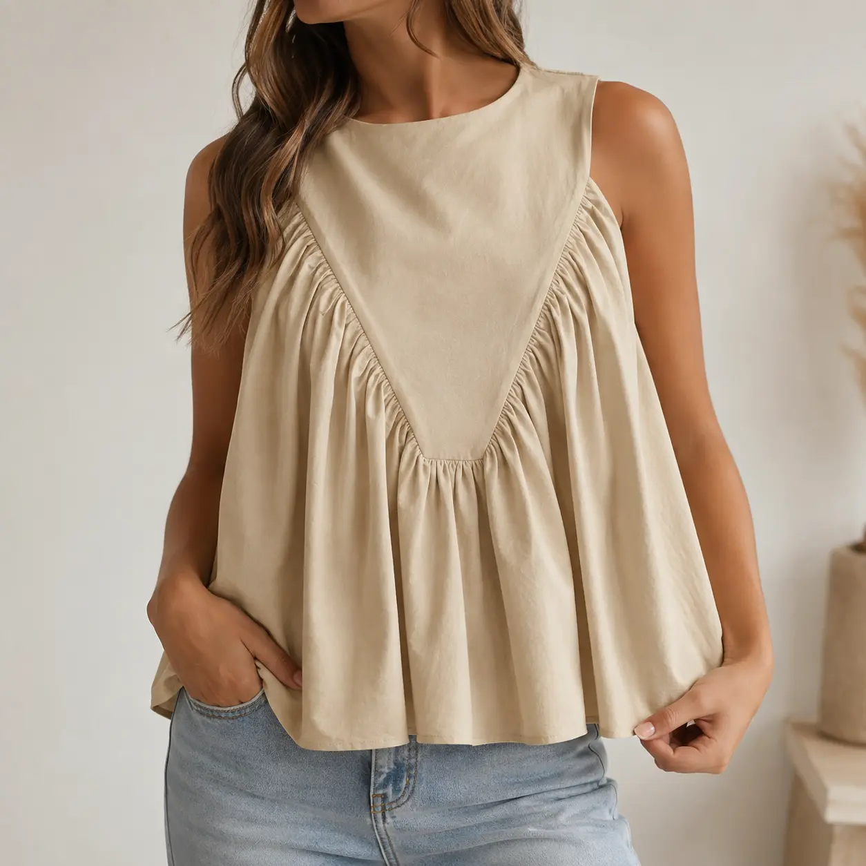 Women's Peplum Sleeveless Blouse, Summer Flowy Tank Top, Casual Dressy Babydoll Top, Ruffle Hem Tunic Shirt, Loose Fit Going Out Top, Cute Work Office Blouse, Trendy Spring Fashion Top, Vacation Outfit, Brunch Date Night, Resort Wear, Everyday Wear