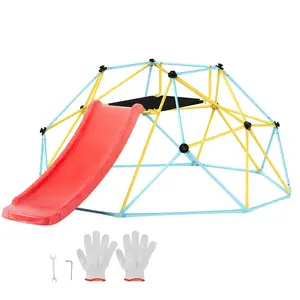 VEVOR Climbing Dome, for Kids 3 to 9 Years Old, 8FT Geometric Dome Climber with Slide, Jungle Gym Supports 600LBS and Easy Assembly, with Climbing Grip, Outdoor and Indoor Play Equipment for Kids