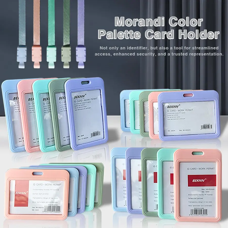 Morandi Color ID Holder with Lanyard, Hard Plastic Transparent Window, Waterproof Card Protector, 10 Sets for Student Campus Cards