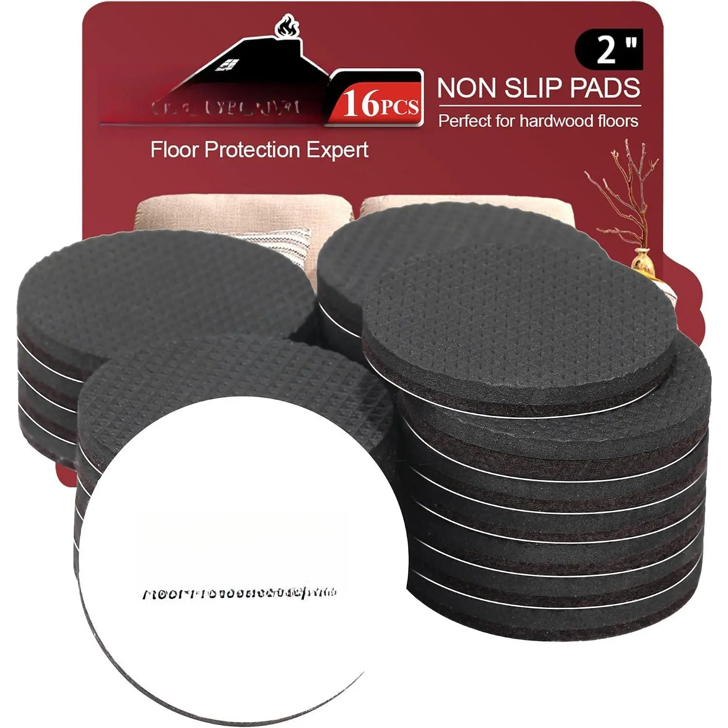 Non Slip Furniture Pads -16pcs 2" Furniture Grippers Hardwood Floors Non Skid for Furniture  Self Adhesive Rubber  Anti Slide Furniture Floors Protectors for Keep Couch Stoppers