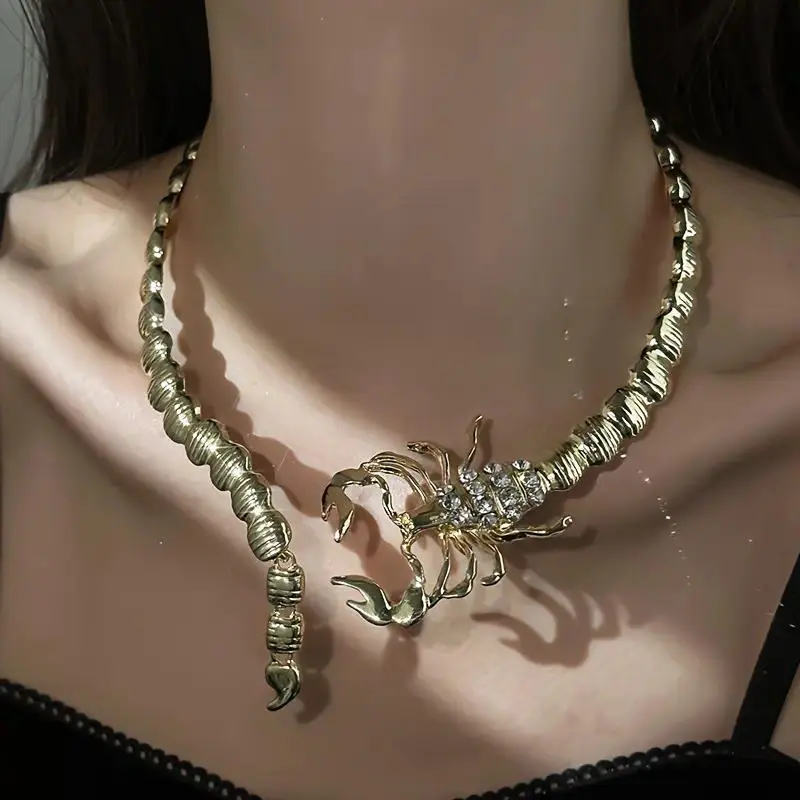 Funky Stainless Steel Jewelry, Statement Scorpion Collar Necklace with Rhinestones, Unique Accessories for Adults for Parties & Events, Funky Unique Accessories