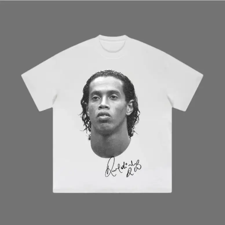 Women's Oversized Big Head Ronaldinho Vintage Cotton Print T-Shirt - Casual Fabric Unisex Soccer Streetwear Gift for Men & Women