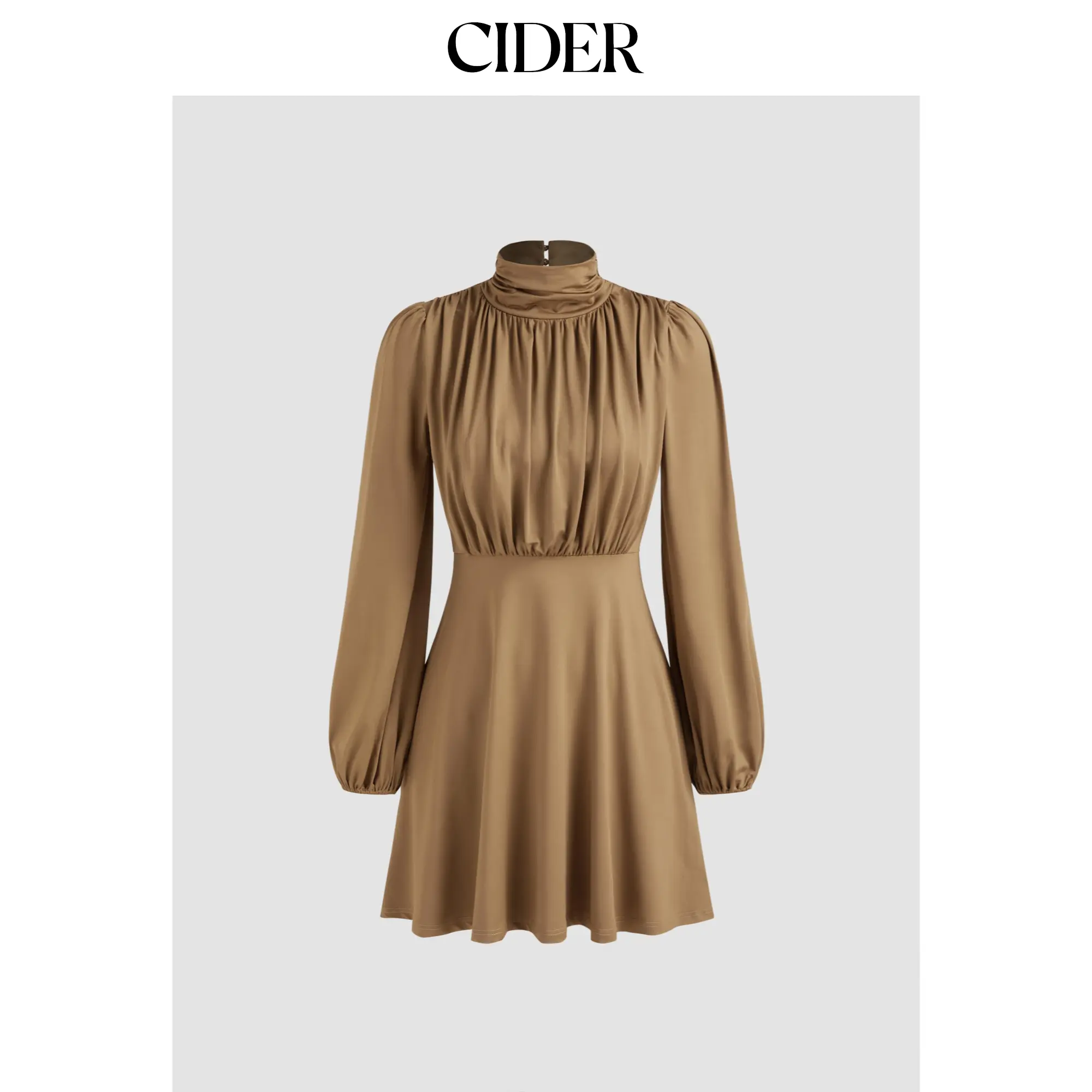Cider [size 0-10] High Neck Solid Ruched Zipper Mini Dress SohoChic