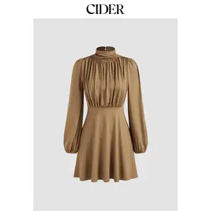 Cider [size 0-10] High Neck Solid Ruched Zipper Mini Dress SummerFinds