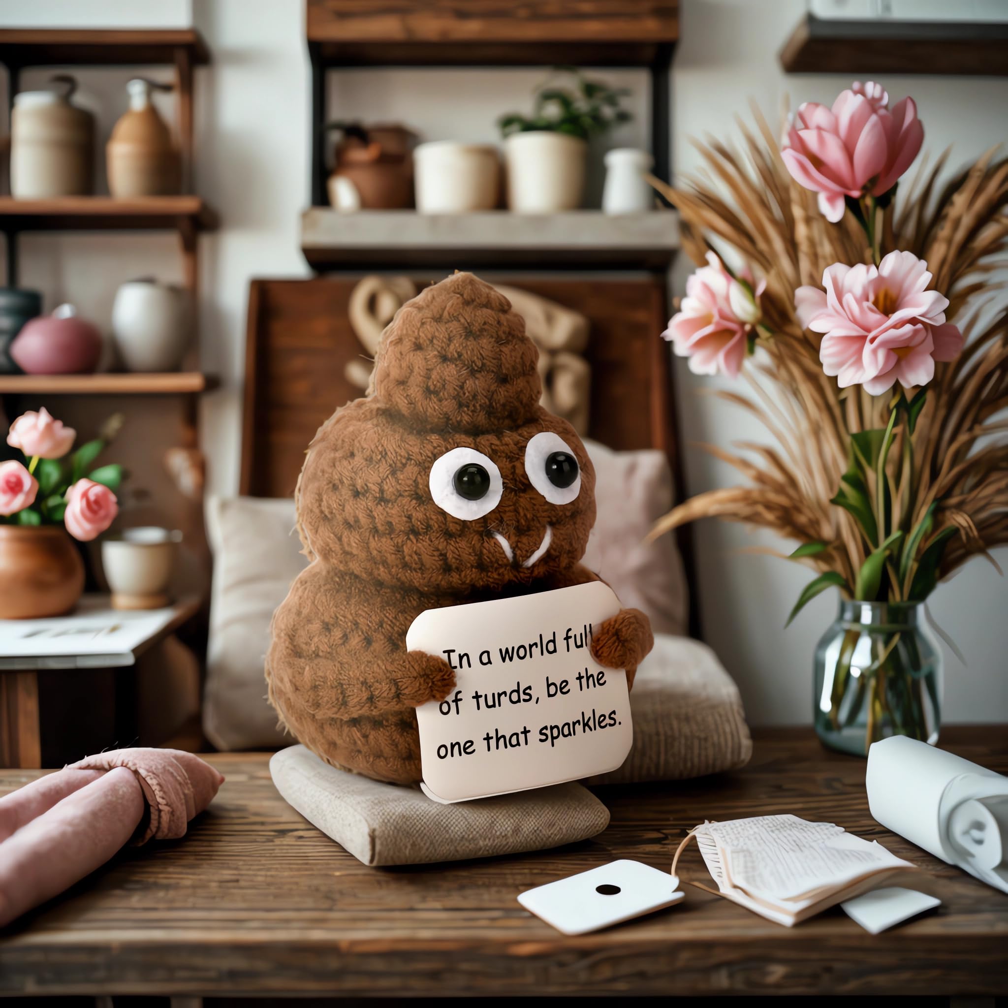 dorable Handmade Knitted Poop Doll Emotional Support Plush Soft Squeezable Stress Relief Toy Ideal Christmas Presents Holiday Gifts Birthday Gifts For Women Men Him Teacher Appreciation Small Cute Gift Bag Pendant Desk Decor Travel Companion Party Favor