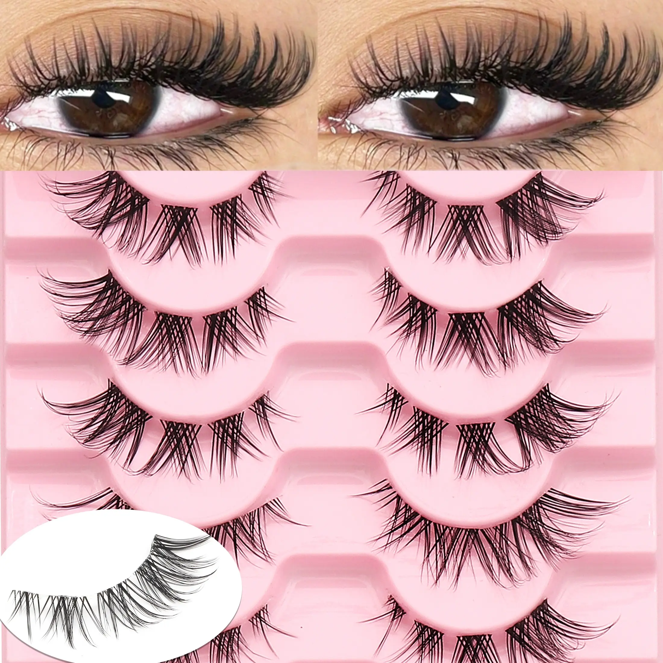 10 Pairs Korean False Lashes, Long Gradient, Natural Upturn, Lightweight Soft, Clear Fiber, Sweet Makeup, Daily Outing, Date Photo, Travel Party