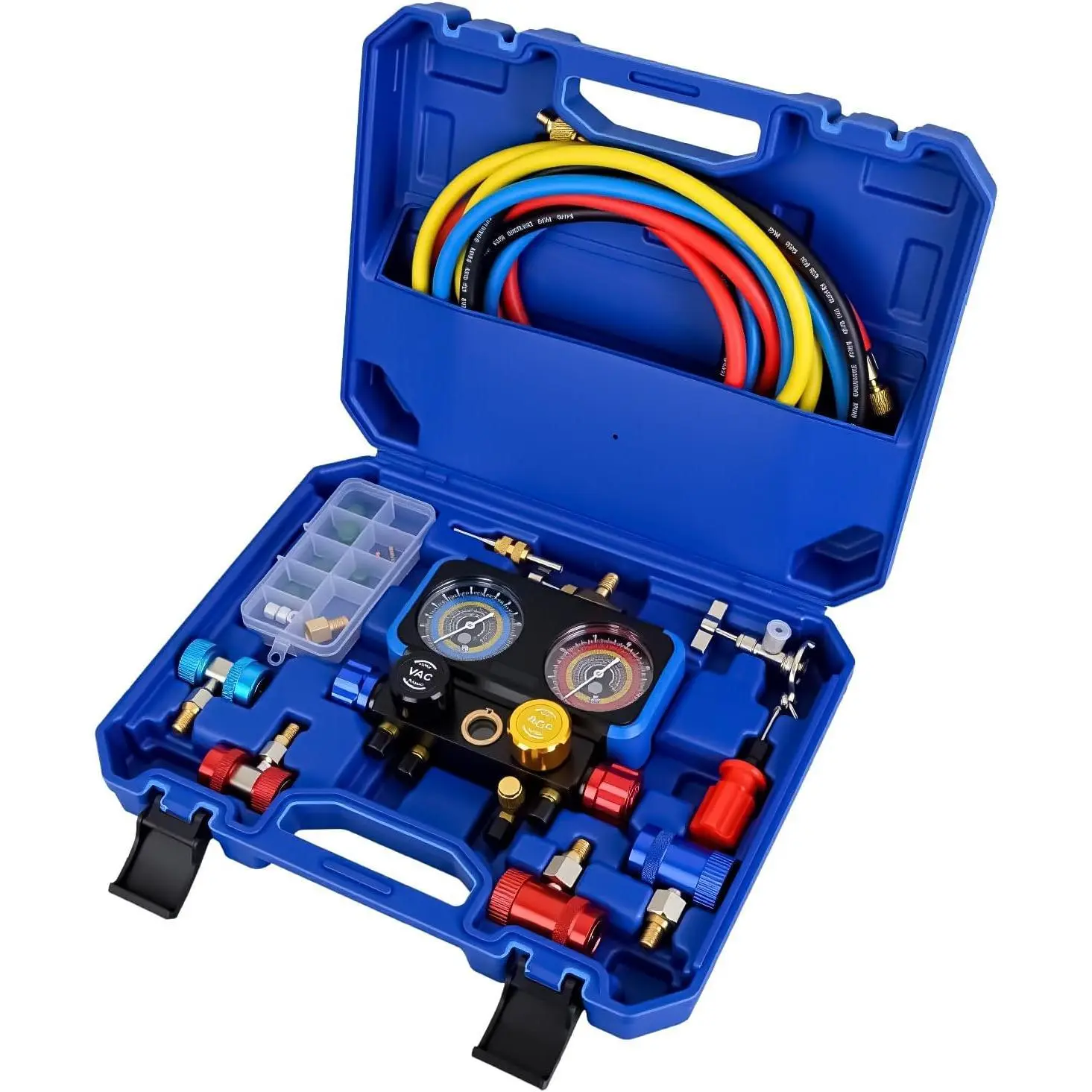 Nilight A/C Manifold Gauge Set Fits for R1234yf R134a R404A 4-Way Auto HVAC Diagnostic Gauges Refrigerant Recharge kit with Adjustable Couplers 5FT Hoses R1234yf Universal Can Tap, Car Tool, Automotive Maintenance Tools, 550 Psi Gauge