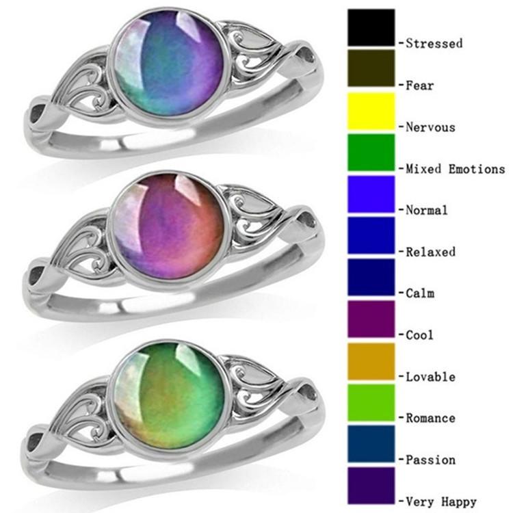 Couples Color-Changing Matching Rings Set, Body Temperature Sensitive Stone, His & Hers Mood Jewelry, Sweet Gift for Boyfriend Girlfriend men's vintage beaded necklace bc slip chain herringbone Versatile Heart Pendant Crystal Cross Communion Rosary link