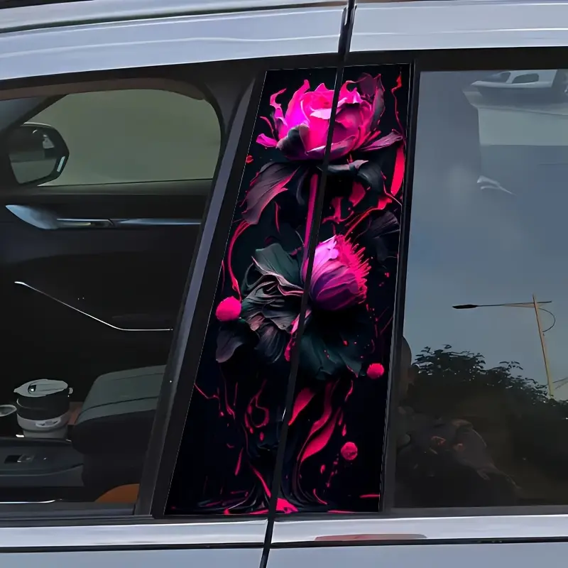 2-Pack, Vibrant Rose Red Floral Vinyl Decals for Car Pillars and Windows - Durable, Easy-to-Apply Self-Adhesive Stickers with Glossy Finish, Perfect for Rear Window & Bumper Customization