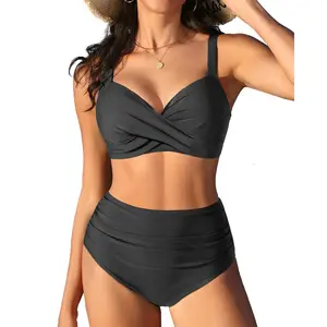 Aqua Eve Women Underwire Bikini Set - High Waisted Two Piece Swimsuit Tummy Control Bathing Suit Push Up Swimwear