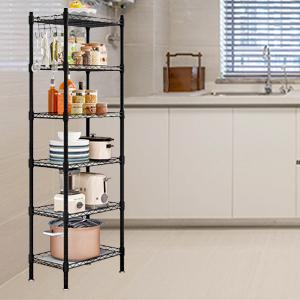 Shelf 6 Wier Metal Shelves Storage Rack Shelving Unit Organizer for Kitchen Laundry Garage Bathroom Pantry Closet OfficeAdjustable Hanging Hangable Black