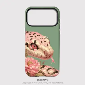 Pink Black Striped Python Pattern Phone Case for iPhone 17 Pro Max 17Air 16 Plus 15 14 13 12 11, for Samsung Galaxy S26 Ultra S25 Edge S24 Plus S23 FE, Glossy / Matte Hard PC Shockproof Durable 2 in 1 Protective Cellphone Casing Cover