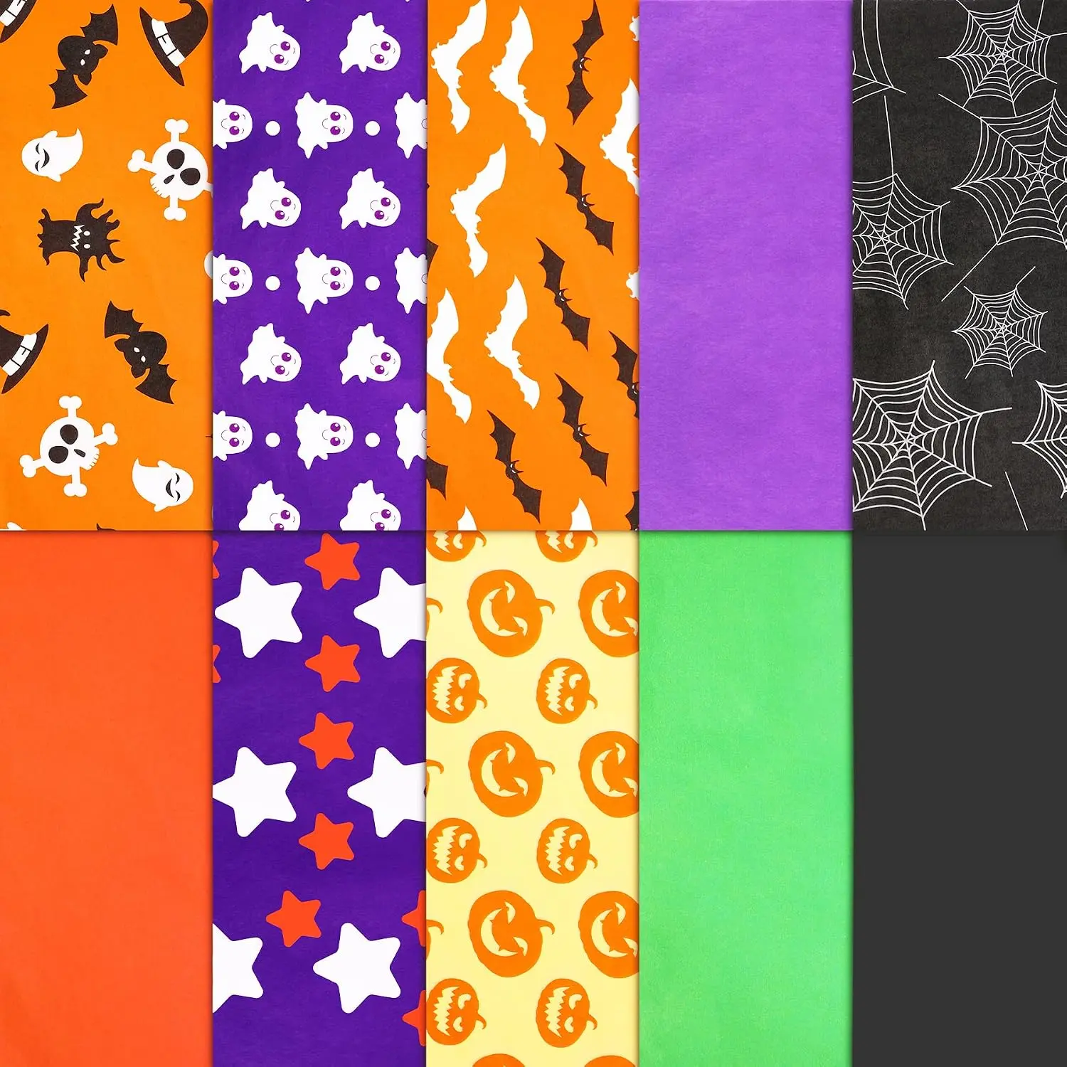 100 Sheets Halloween Tissue Paper Black  Orange Green Tissue Paper Pumpkin Bat  Wrapping Boxes for Halloween Fall Holiday Decoration  Packing 19.7 ×13.8 Inch (10 Patterns)