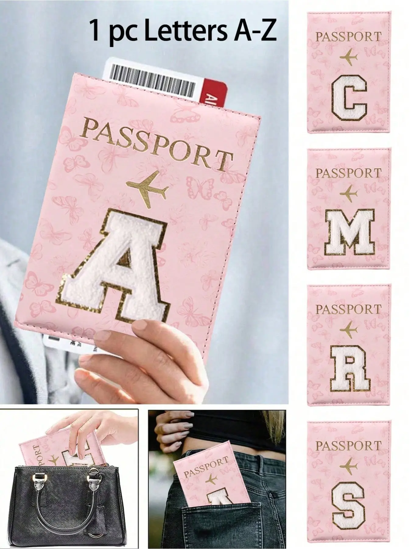 Embroidered Passport Case, Customizable A-Z Letters, Unisex PU Leather Wallet, Travel Accessories, Retro Business Design