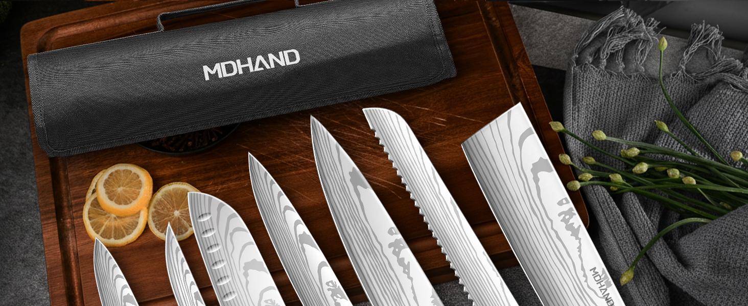 18PCS Kitchen Knife Set, Professional Chef Knife Set with Roll Bag, High Carbon Stainless Steel Japanese Knives, Full Tang Pakkawood Handle, Ultra Sharp