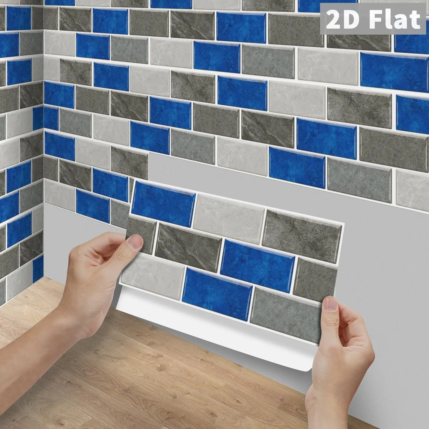6/12/24/48PCS FG Glossy PVC Decorative Tile Stickers, 3-Color Mixed Marble Pattern Subway Peel & Stick Splashback Wall Decals, Waterproof Oilproof Self Adhesive Decor for Kitchen Bathroom