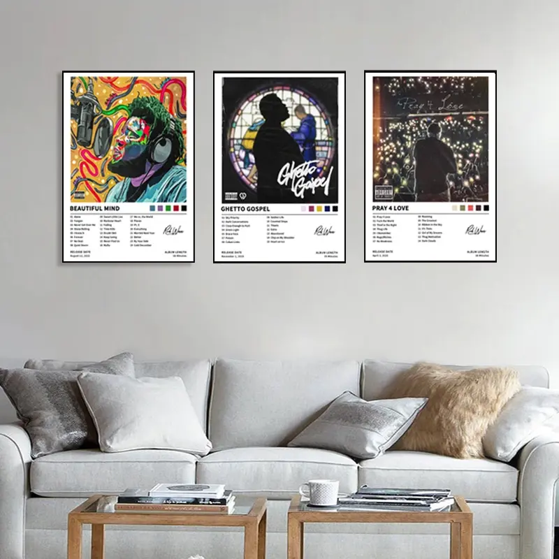 3-Piece Rod Wave Music Poster Set - Modern Minimalist Design Hip Hop Wall with Track List, Canvas Print, Suitable for Bedroom, Living Room, and Cafe Decoration - Perfect Gift for Music Lovers, Christmas Holiday Gift, Frameless