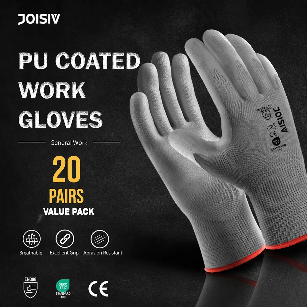 20 Pairs PU Work Gloves, Lightweight Safety Protective Gloves, Excellent Grip, Breathable and Durable, Ideal for Warehouse, Construction, Gardening, Assembly, Logistics, DIY