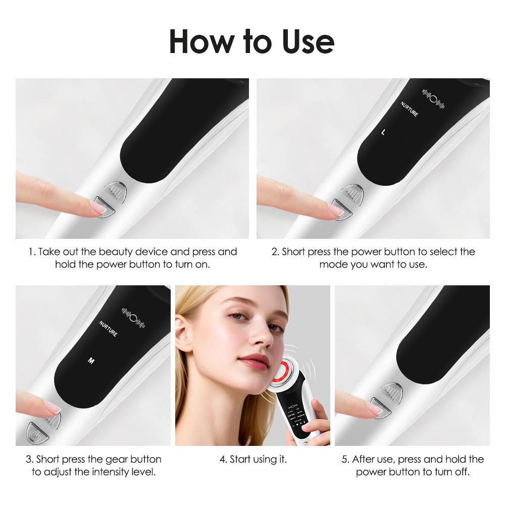 7-in-1 Facial Beauty Device Multi-Color LED Lights Vibration Heating EMS 3 Intensity Levels Portable Facial Beauty Instrument Facial Beauty Machine
