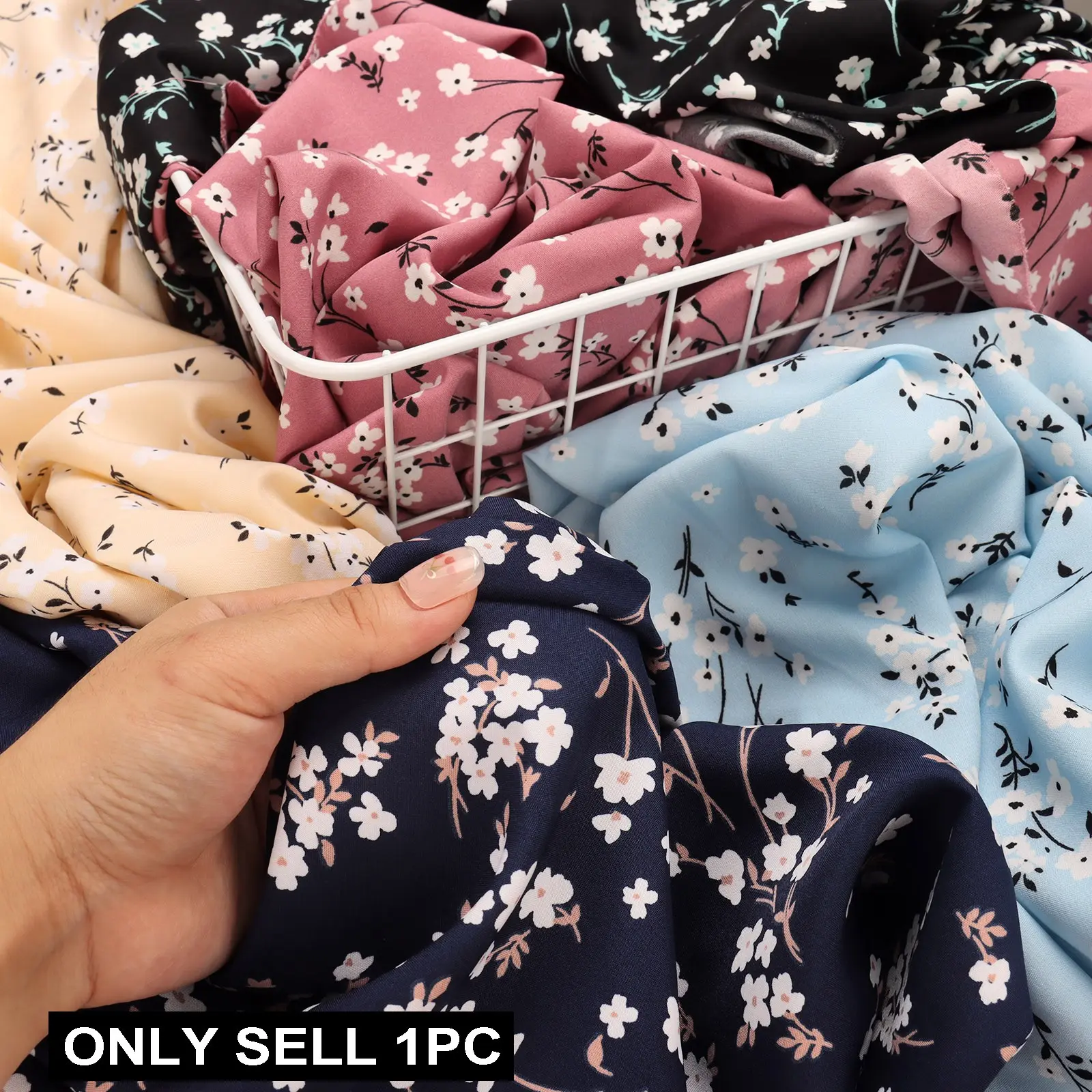 Multi-Color Floral Print Chiffon Fabric, Ditsy Floral Chiffon, Breathable Lightweight Polyester, Vintage Floral Material, Ideal for Summer Dresses, Shirts, Skirts, Home Decor