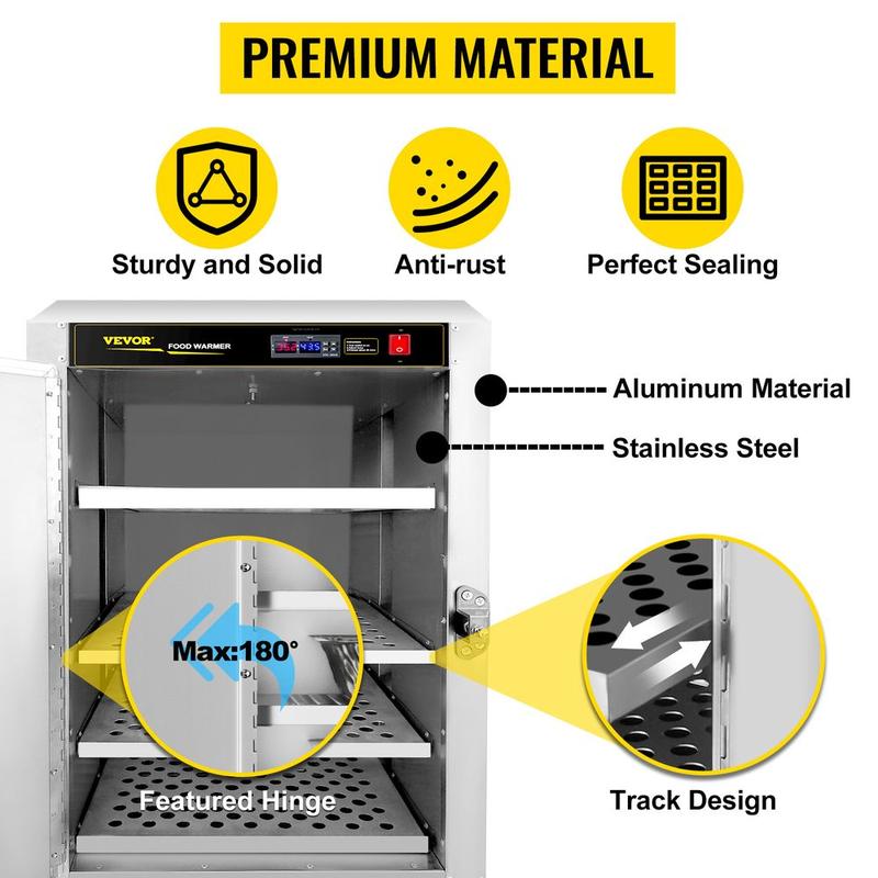 VEVOR Hot Box Food Warmer, 16"x16"x24" Concession Warmer with Water Tray, Four Disposable Catering Pans, Countertop Pizza, Patty, Pastry, Empanada, Concession Hot Food Hold Tested to UL Standards