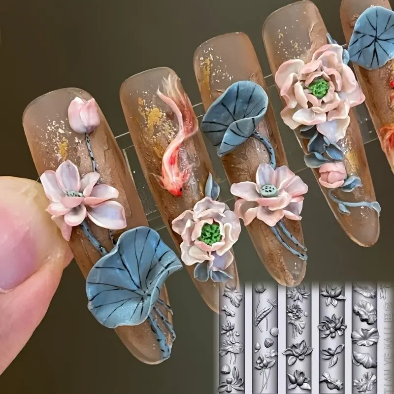 Silicone Nail Art Mold, Summer Lotus Leaf Design, 3D Floral Embossing Template, DIY Transparent Molding Tool, Unique Nail Decoration Kit, Flower Nails, Nail Art Tools