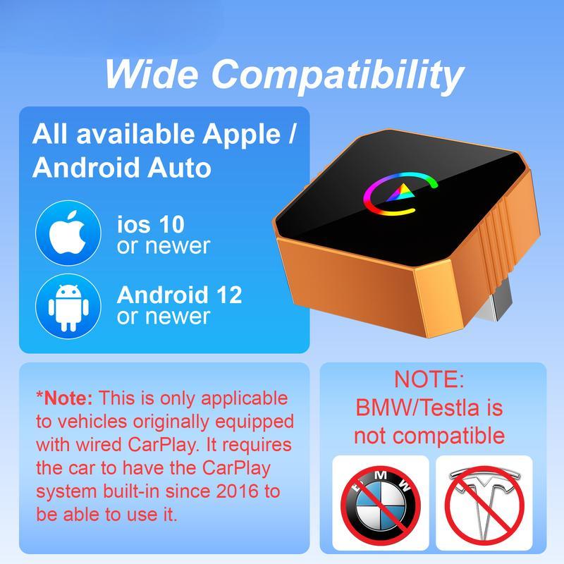 Techgodas New CarPlay 2026 Wireless Adapter for iPhone/Android Fast Connect No Delay Hands-Free Calling Electronic Charger CarPlay Adapter