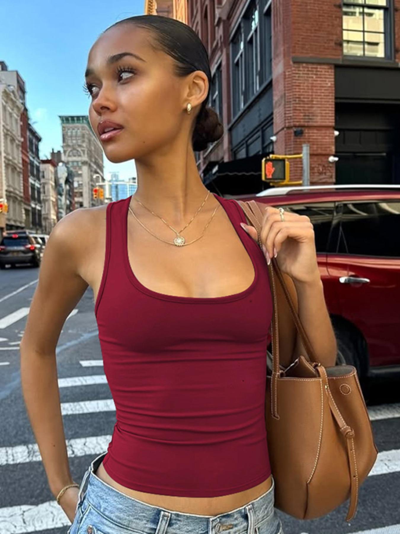 Women's Solid U Neck  Tank Top, Basic Casual Everyday Top, Casual Fashion Sleeveless, Casual Sleeveless  Top for Daily Wear, Fit, Ladies Clothes for All Seasons, Chic, Womenswear
