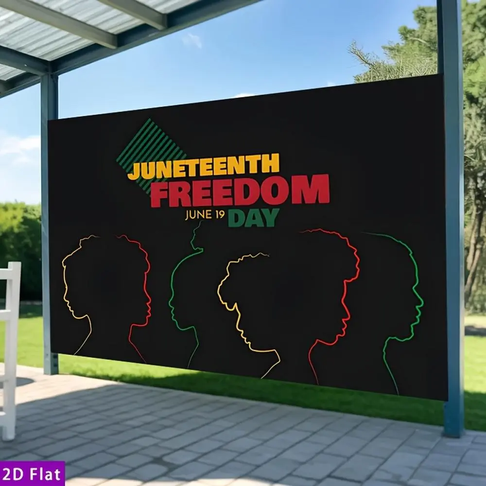 1pc Multicolor 2D Flat Juneteenth Freedom Day Banner - Durable Soft Fabric Decor with People Silhouettes, Hangable Polyester Sign for Party Decor, Wedding Backdrop