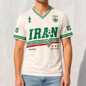 Iran Soccer Jersey V Neck Cream, Number 10 Persian Football Shirt, Green White Red Short Sleeve Sports Fan Top for Men Women, Breathable Game Day Outfit, Retro Soccer Jersey Casual Summer Streetwear,clothes,summer men clothes,men's wear,fashion clothes