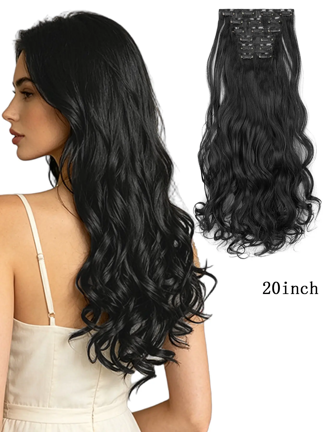 6Pcs Clip-In Hair Extensions, 20-Inch Wavy Synthetic Hair Curly Hairpieces, Full Head Coverage Synthetic Fiber Hair Extension Set for Women, Suitable for Daily Wear, Party, and Various Styling Occasions.