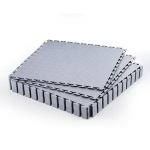 VEVOR Garage Floor Tiles Interlocking, 16 Pack 20.2x 20.2x 0.2 in Interlocking Modular Garage Flooring Tiles, Diamond Plate Slip-Resistant PVC Mats for Workshop, Warehouse, Tool Room, Light Gray