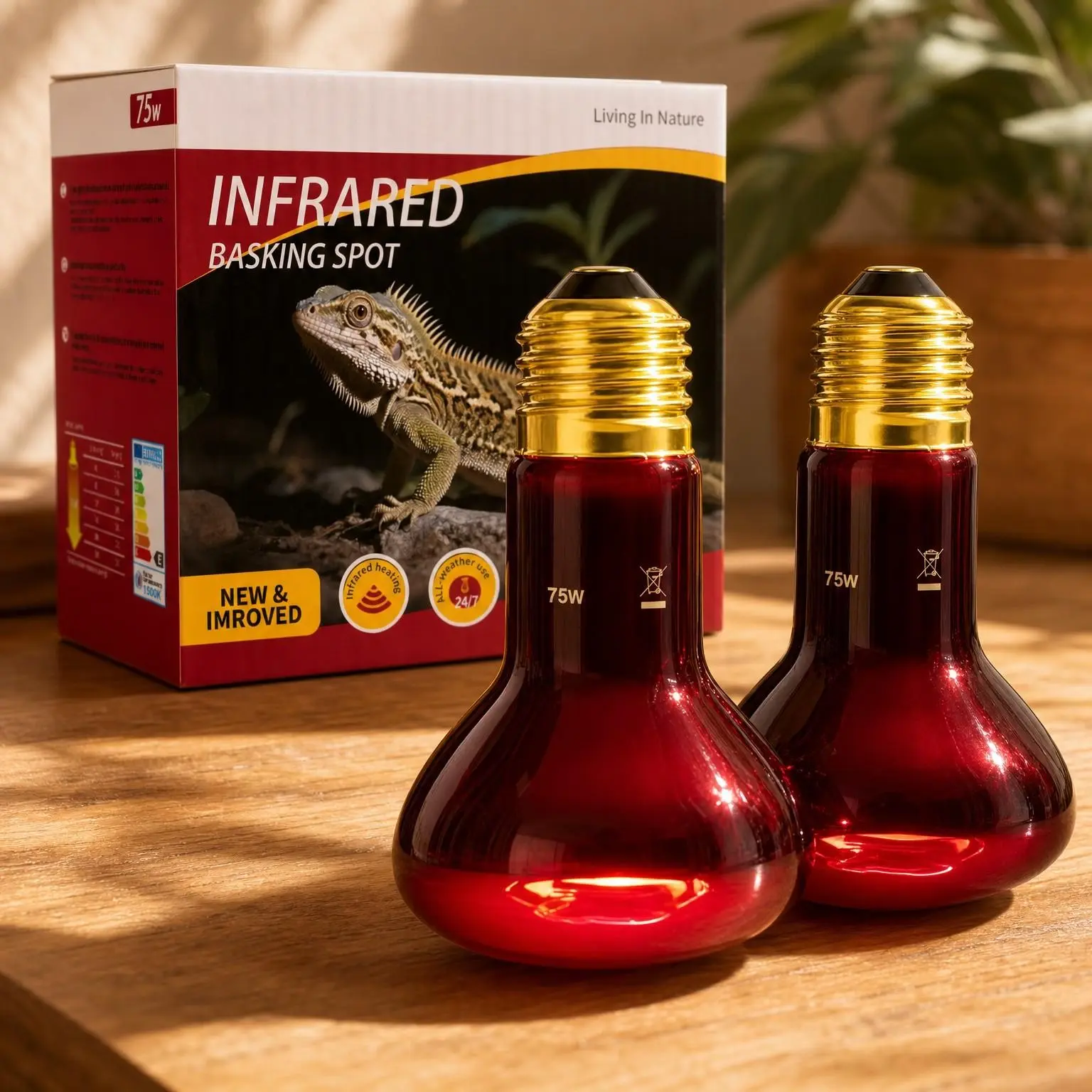2-Pack Infrared 75W Reptile Heat Lamp Bulb
