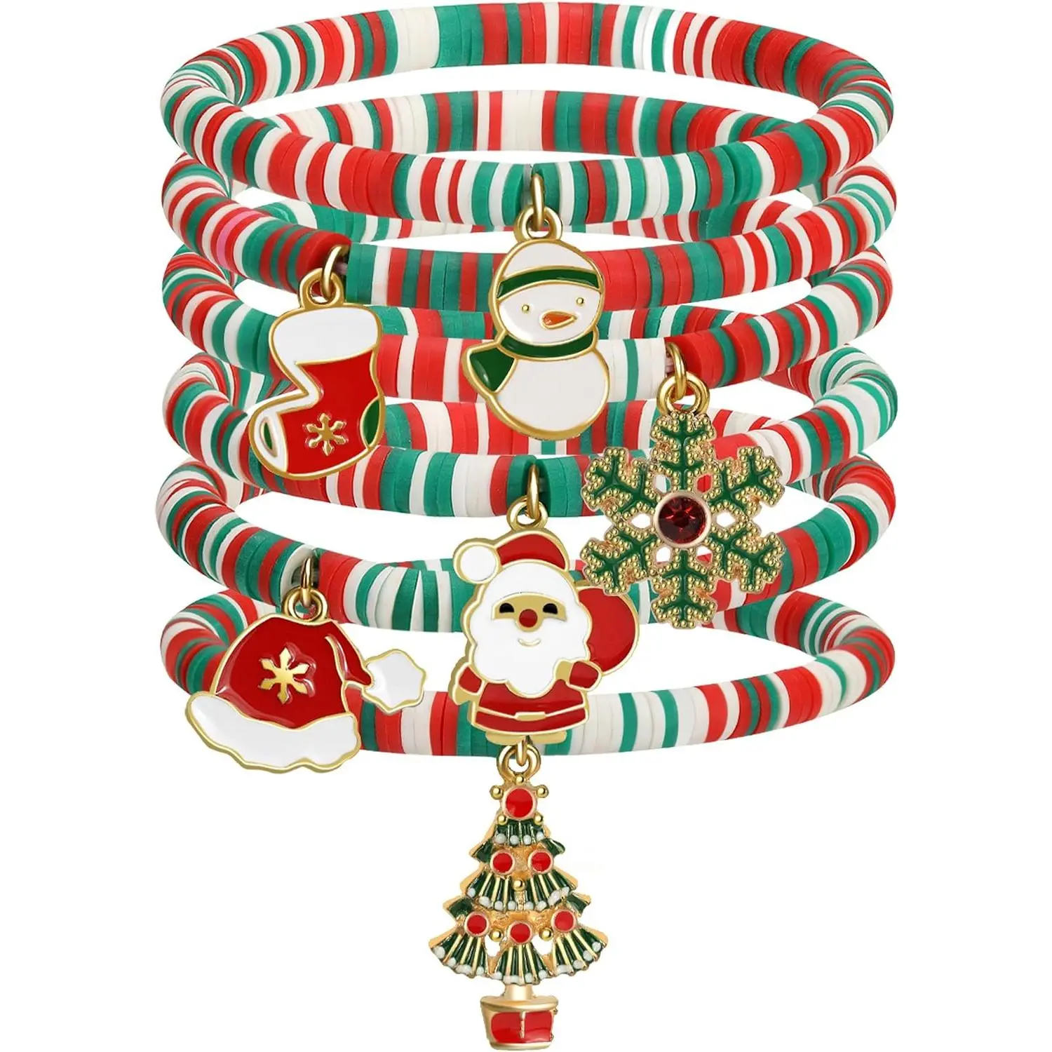 Christmas Bracelets with Xmas Charms Stretch Bracelets for Women & Teens Stocking Stuffers  Holiday Christmas Gifts