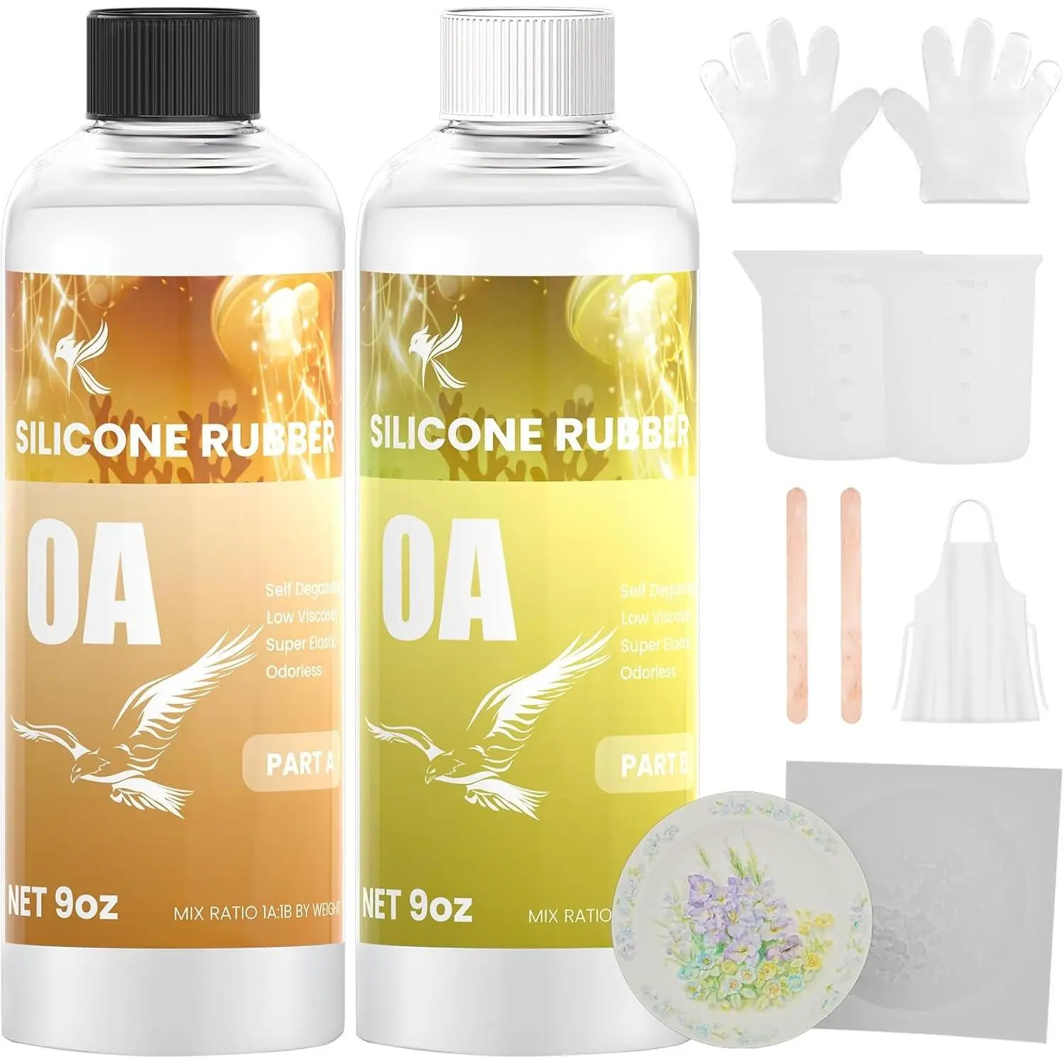 0A  Mold Making Kit 18oz,  Cure 4H Cure | Translucent  Liquid Mold  Rubber, Super Elastic for , , and  molds 1:1 Mixing Ratio
