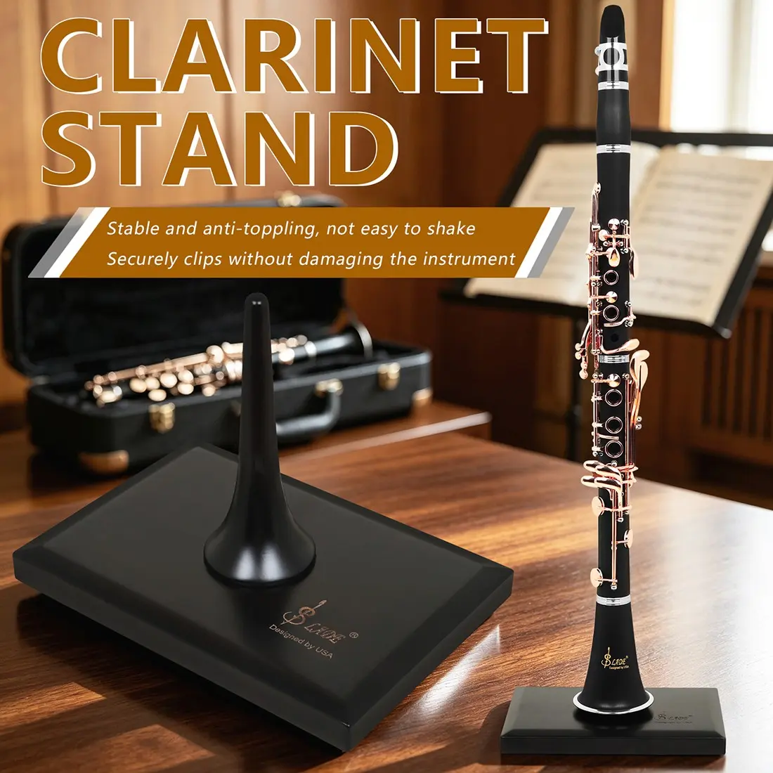 SLADE Maple Wood Clarinet Stand Single Pack Portable Wind Instrument Support Holder Stable Black Clarinet Bracket Single Pack, Durable Musical Instrument Support, Perfect for Musicians