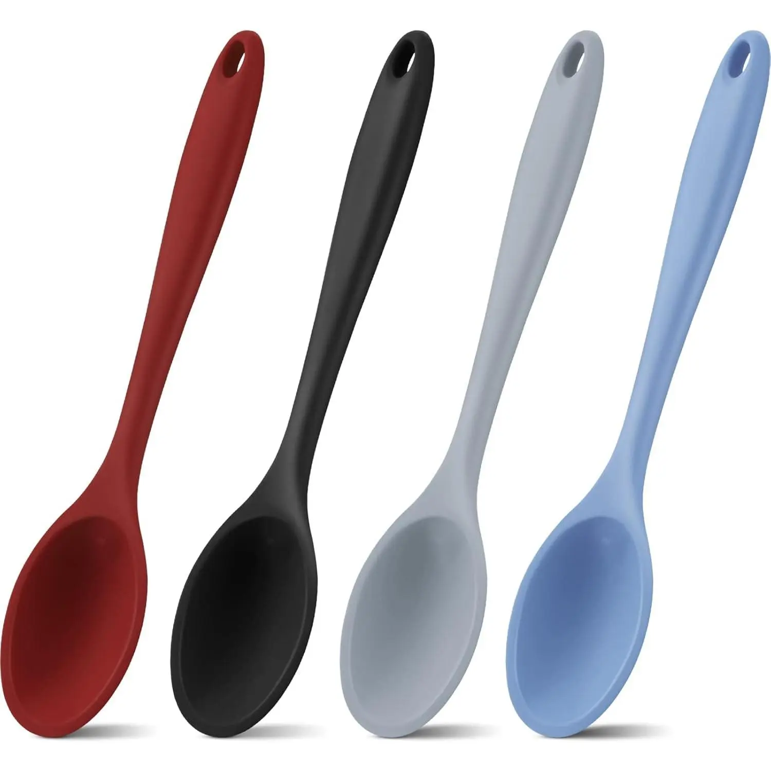 4 Pieces Silicone Cooking Spoons 10.6 Inch Heat Resistant Kitchen Spoons for Mixing, Serving and Stirring Upgrade Large Non Stick Basting Utensils, Dishwasher Safe(Spoon,Fashionable Color)