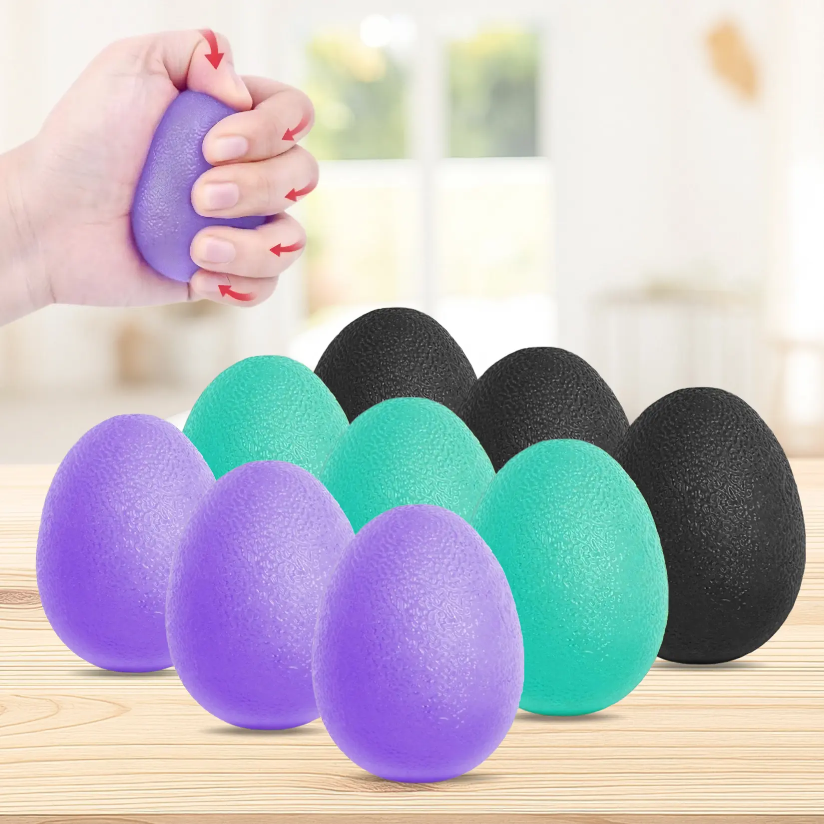 9 Pack Hand Grip Strengthener Set – TPR Stress Relief Balls & Finger Exercisers – For Fitness, Hand Strength Training